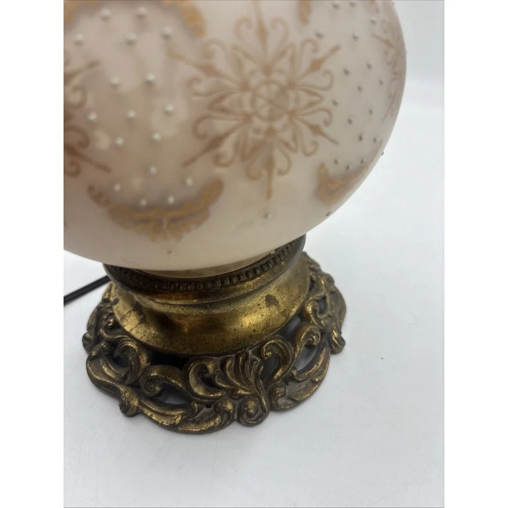 Vintage MCM Unique Retro White & Gold Glass Lamp Boho 70s
